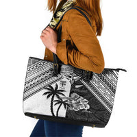 New Zealand And Fiji Rugby 2024 Leather Tote Bag Maori Kiwi With Fijian Palm Tree LT05 Black - Polynesian Pride