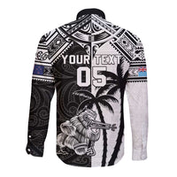 Custom New Zealand And Fiji Rugby 2024 Long Sleeve Button Shirt Maori Kiwi With Fijian Palm Tree LT05 - Polynesian Pride
