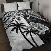 New Zealand And Fiji Rugby 2024 Quilt Bed Set Maori Kiwi With Fijian Palm Tree LT05 Black - Polynesian Pride