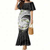 Piko Hawaii Mermaid Dress Polynesian Pattern With Maile Pikake Honohono Lei
