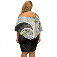 Piko Hawaii Off Shoulder Short Dress Polynesian Pattern With Maile Pikake Honohono Lei