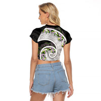 Piko Hawaii Raglan Cropped T Shirt Polynesian Pattern With Maile Pikake Honohono Lei