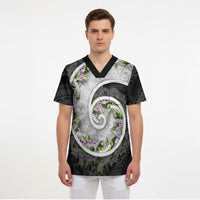 Piko Hawaii Scrub Top Polynesian Pattern With Maile Pikake Honohono Lei