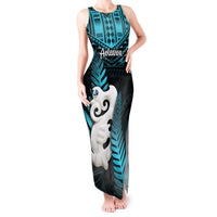 New Zealand Tank Maxi Dress Manaia Maori Pattern With Turquoise Fern LT05 Women Turquoise - Polynesian Pride