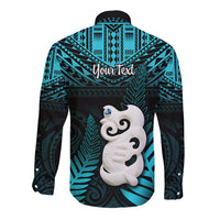 Personalized New Zealand Long Sleeve Button Shirt Manaia Maori Pattern With Turquoise Fern LT05 - Polynesian Pride