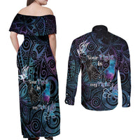 Suicide Awareness Couples Matching Off Shoulder Maxi Dress and Long Sleeve Button Shirt You Are Not Alone - Polynesian Pride