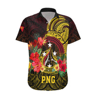 Papua New Guinea Hawaiian Shirt Coat Of Arms Tropical Flowers Polynesian Pattern LT05 Yellow - Polynesian Pride
