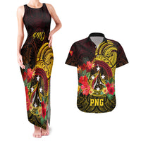 Personalized Papua New Guinea Couples Matching Tank Maxi Dress and Hawaiian Shirt Coat Of Arms Tropical Flowers Polynesian Pattern LT05 Yellow - Polynesian Pride