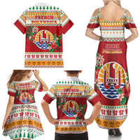 French Polynesia Christmas Family Matching Summer Maxi Dress and Hawaiian Shirt Coat Of Arms Merry Xmas