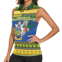 Solomon Islands Christmas Women Sleeveless Polo Shirt Coat Of Arms Merry Xmas
