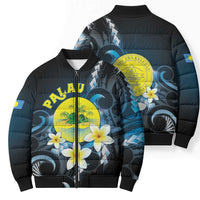 Palau United Nations Day Bomber Puffer Jacket Polynesian Curves Plumeria - Polynesian Pride
