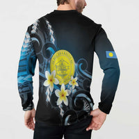 Palau United Nations Day Button Sweatshirt Polynesian Curves Plumeria - Polynesian Pride