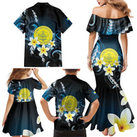 Palau United Nations Day Family Matching Mermaid Dress and Hawaiian Shirt Polynesian Curves Plumeria - Polynesian Pride