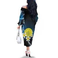 Palau United Nations Day Family Matching Off The Shoulder Long Sleeve Dress and Hawaiian Shirt Polynesian Curves Plumeria - Polynesian Pride