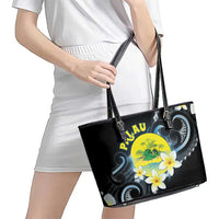 Palau United Nations Day Leather Tote Bag Polynesian Curves Plumeria - Polynesian Pride