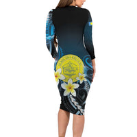 Palau United Nations Day Long Sleeve Bodycon Dress Polynesian Curves Plumeria - Polynesian Pride