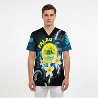Palau United Nations Day Scrub Top Polynesian Curves Plumeria - Polynesian Pride