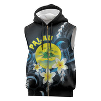 Palau United Nations Day Sleeveless Zip Hoodie Polynesian Curves Plumeria - Polynesian Pride