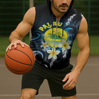 Palau United Nations Day Sleeveless Zip Hoodie Polynesian Curves Plumeria - Polynesian Pride