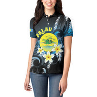 Palau United Nations Day Women Polo Shirt Polynesian Curves Plumeria - Polynesian Pride