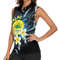 Palau United Nations Day Women Sleeveless Polo Shirt Polynesian Curves Plumeria - Polynesian Pride