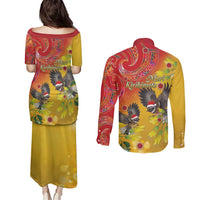 New Zealand Piwakawaka Christmas Couples Matching Puletasi and Long Sleeve Button Shirt With Maori Pattern