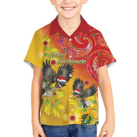 New Zealand Piwakawaka Christmas Family Matching Puletasi and Hawaiian Shirt With Maori Pattern LT05 Son's Shirt Yellow - Polynesian Pride