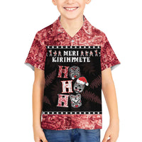 Personalised New Zealand Tiki Christmas Family Matching Long Sleeve Bodycon Dress and Hawaiian Shirt Ho Ho Ho Paua Shell Glitter Red LT05 Son's Shirt Black - Polynesian Pride
