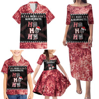 Personalised New Zealand Tiki Christmas Family Matching Puletasi and Hawaiian Shirt Ho Ho Ho Paua Shell Glitter Red LT05 - Polynesian Pride