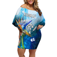 Personalised Kosrae Constitution Day Family Matching Off Shoulder Short Dress and Hawaiian Shirt Humpback Whale Tropical Flowers LT05 Mom's Dress Blue - Polynesian Pride