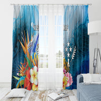 Kosrae Constitution Day Window Curtain Humpback Whale Tropical Flowers LT05 - Polynesian Pride