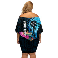 Personalised FSM Kosrae State Off Shoulder Short Dress Tropical Flowers Tribal Pattern LT05 - Polynesian Pride