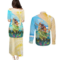 Personalised Hawaii Honolulu Festival Couples Matching Puletasi and Long Sleeve Button Shirt Hula Girls Tropical Vibe LT05 - Polynesian Pride