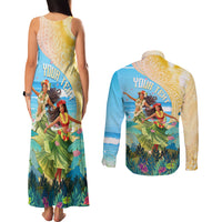 Personalised Hawaii Honolulu Festival Couples Matching Tank Maxi Dress and Long Sleeve Button Shirt Hula Girls Tropical Vibe LT05 - Polynesian Pride