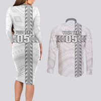 Custom New Caledonia Football Couples Matching Long Sleeve Bodycon Dress and Long Sleeve Button Shirt Go The Kagus LT05 - Polynesian Pride