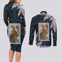 New Zealand Weka Couples Matching Long Sleeve Bodycon Dress and Long Sleeve Button Shirt Maori Hen Koru Pattern - Polynesian Pride