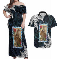 New Zealand Weka Couples Matching Off Shoulder Maxi Dress and Hawaiian Shirt Maori Hen Koru Pattern - Polynesian Pride
