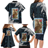 New Zealand Weka Family Matching Long Sleeve Bodycon Dress and Hawaiian Shirt Maori Hen Koru Pattern LT05 - Polynesian Pride
