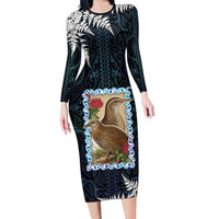 New Zealand Weka Family Matching Long Sleeve Bodycon Dress and Hawaiian Shirt Maori Hen Koru Pattern LT05 Mom's Dress Black - Polynesian Pride