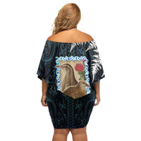 New Zealand Weka Family Matching Off Shoulder Short Dress and Hawaiian Shirt Maori Hen Koru Pattern LT05 - Polynesian Pride