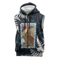 New Zealand Weka Sleeveless Zip Hoodie Maori Hen Koru Pattern - Polynesian Pride