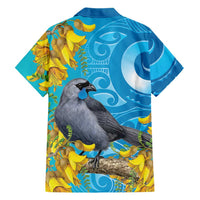 New Zealand Kokako Bird Family Matching Summer Maxi Dress and Hawaiian Shirt Maori Koru With Kowhai Flowers LT05 - Polynesian Pride