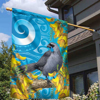 New Zealand Kokako Bird Garden Flag Maori Koru With Kowhai Flowers - Polynesian Pride