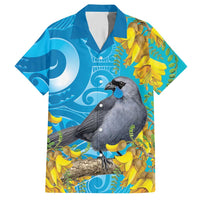 New Zealand Kokako Bird Hawaiian Shirt Maori Koru With Kowhai Flowers LT05 Aqua - Polynesian Pride