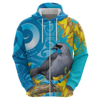 New Zealand Kokako Bird Hoodie Maori Koru With Kowhai Flowers LT05 - Polynesian Pride