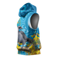 New Zealand Kokako Bird Sleeveless Hoodie Maori Koru With Kowhai Flowers LT05 - Polynesian Pride