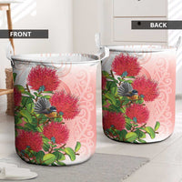 New Zealand Fantail Laundry Basket Maori Koru With Pohutukawa Flowers - Polynesian Pride