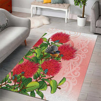 New Zealand Fantail Area Rug Maori Koru With Pohutukawa Flowers - Polynesian Pride