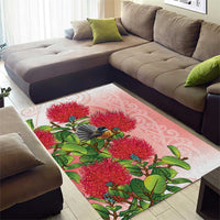 New Zealand Fantail Area Rug Maori Koru With Pohutukawa Flowers - Polynesian Pride