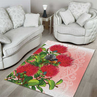 New Zealand Fantail Area Rug Maori Koru With Pohutukawa Flowers - Polynesian Pride